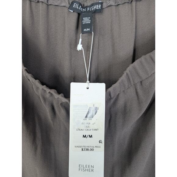 NWT Eileen Fisher Silk Georgette Crepe Crop Straight Leg Pant in Cobblestone - Picture 7 of 8